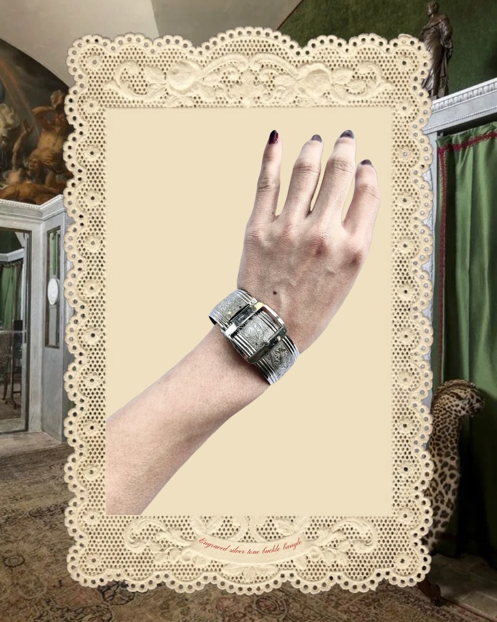 Vintage Engraved Silver-Tone Buckle Bangle