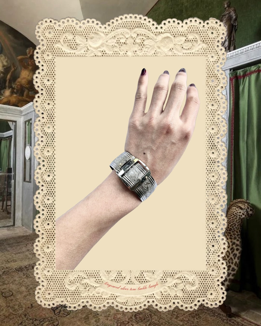Vintage Engraved Silver-Tone Buckle Bangle