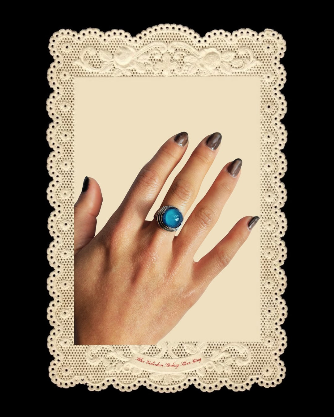 Vintage Blue Cabochon Sterling Silver Ring