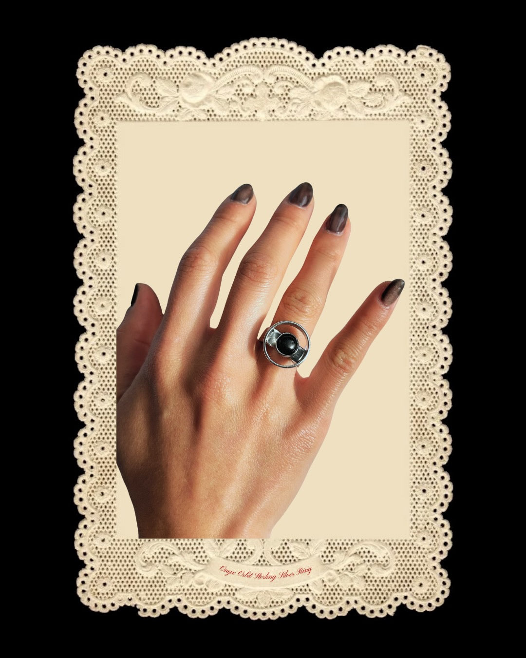 Vintage Onyx Orbit Sterling Silver Ring