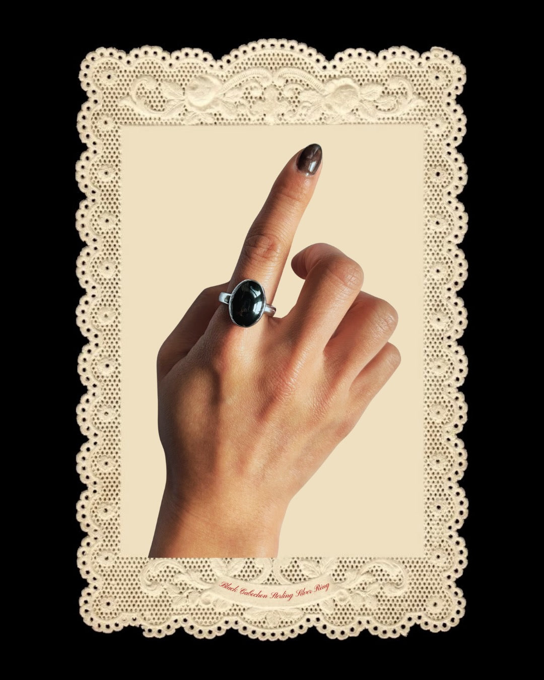 Vintage Black Cabochon Sterling Silver Ring