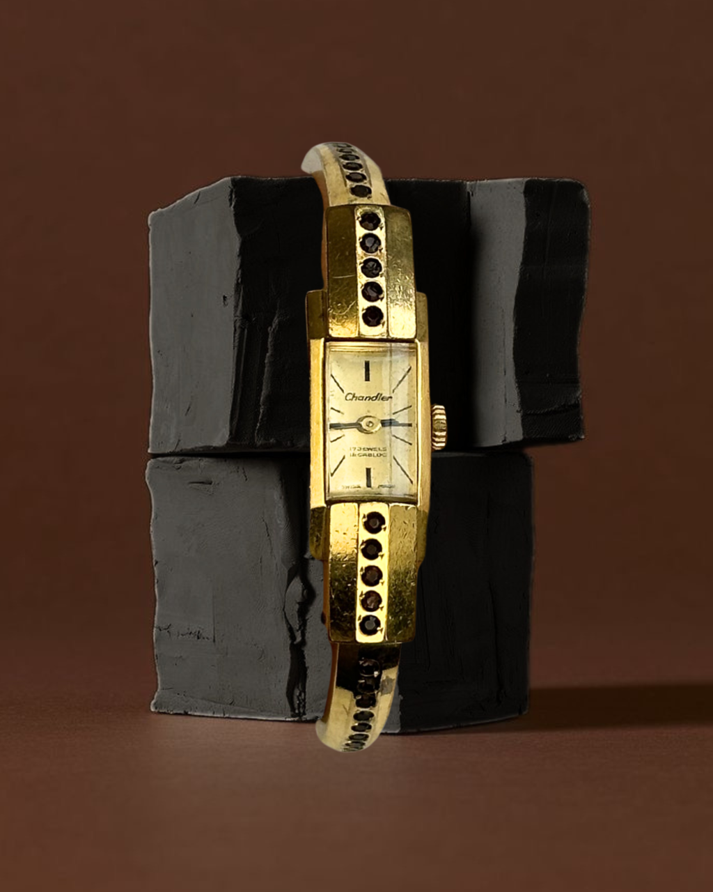 1950s Chandler garnet gold-plated bangle mechanical watch