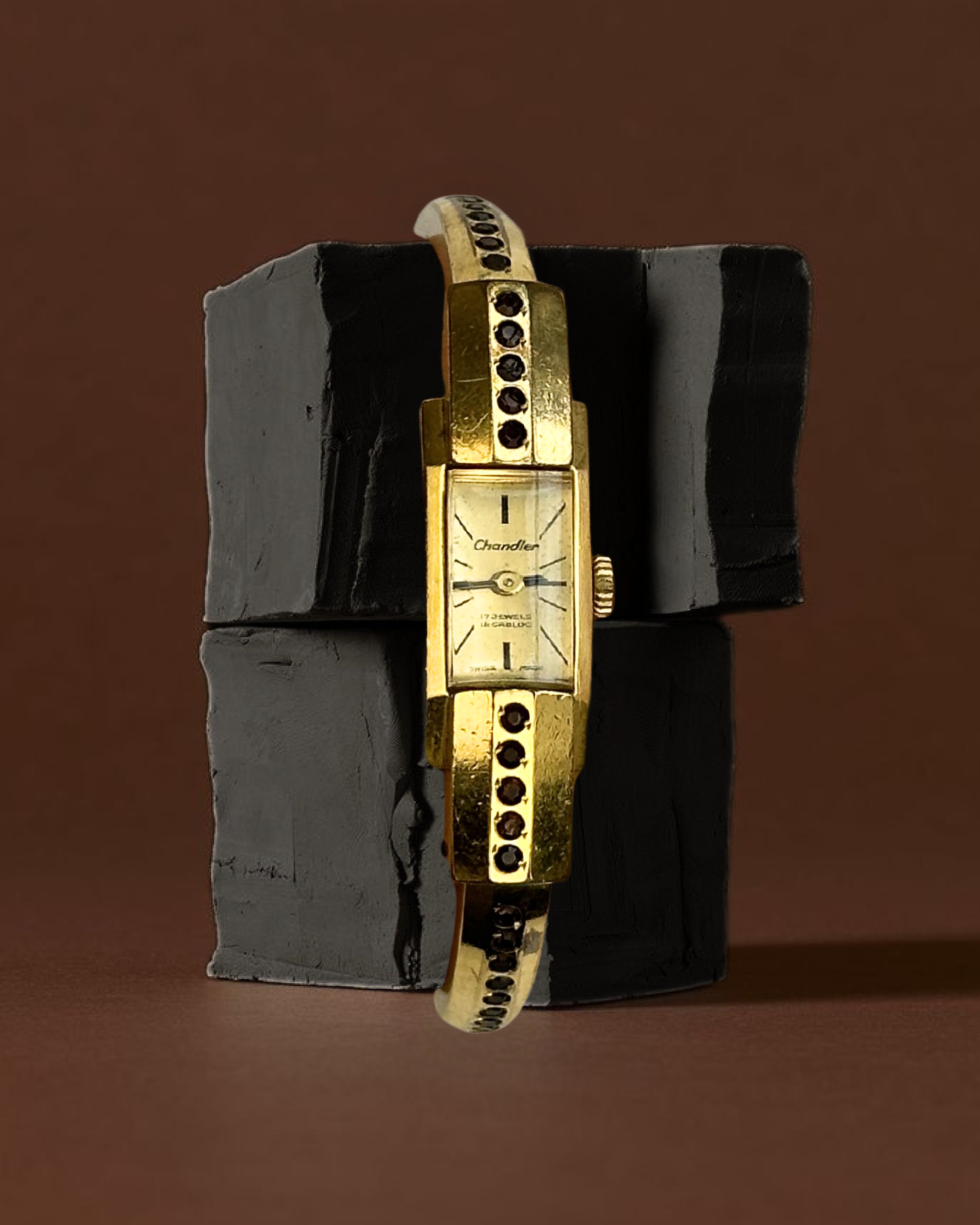 1950s Chandler garnet gold-plated bangle mechanical watch