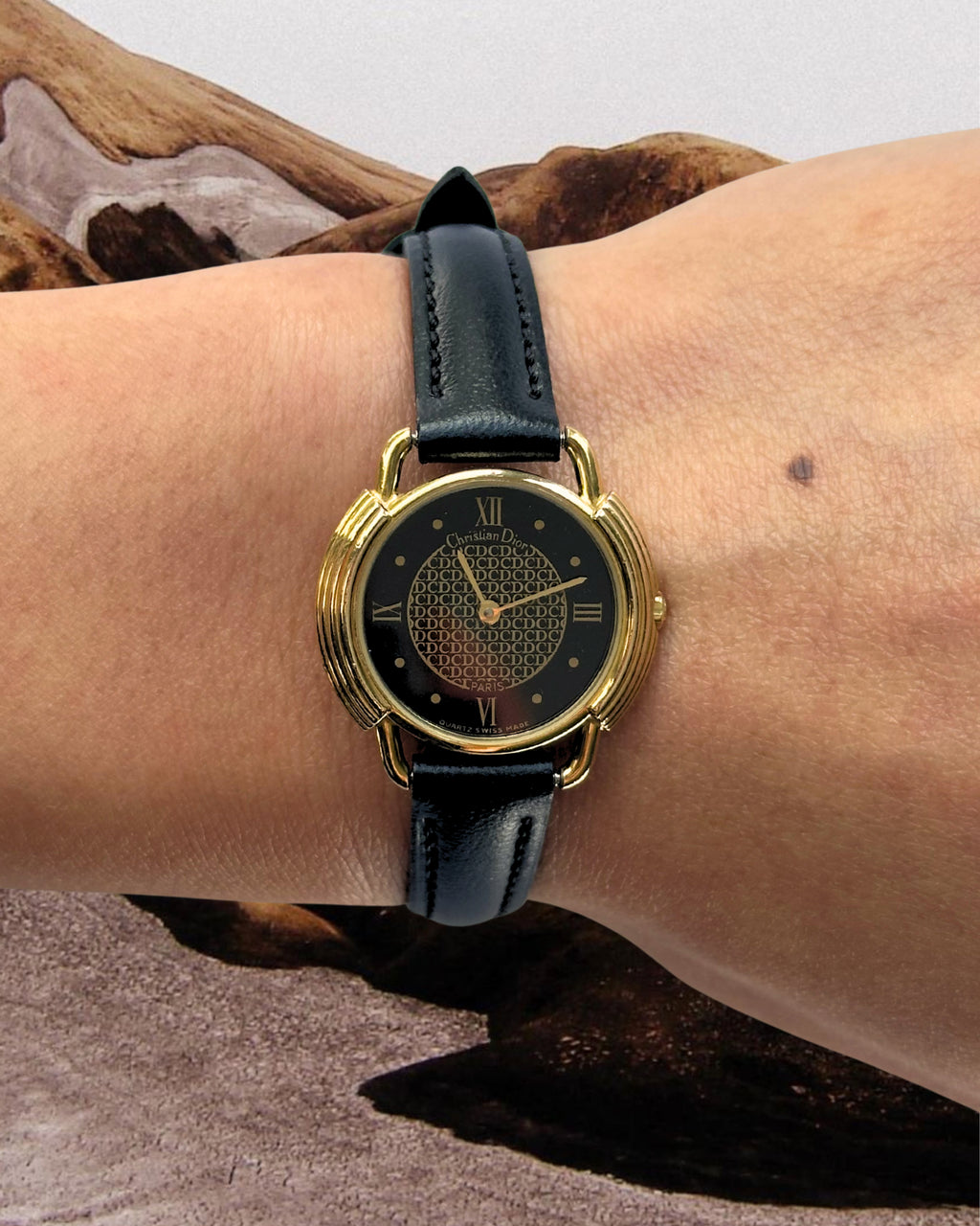 1980s Dior black dial leather quartz watch