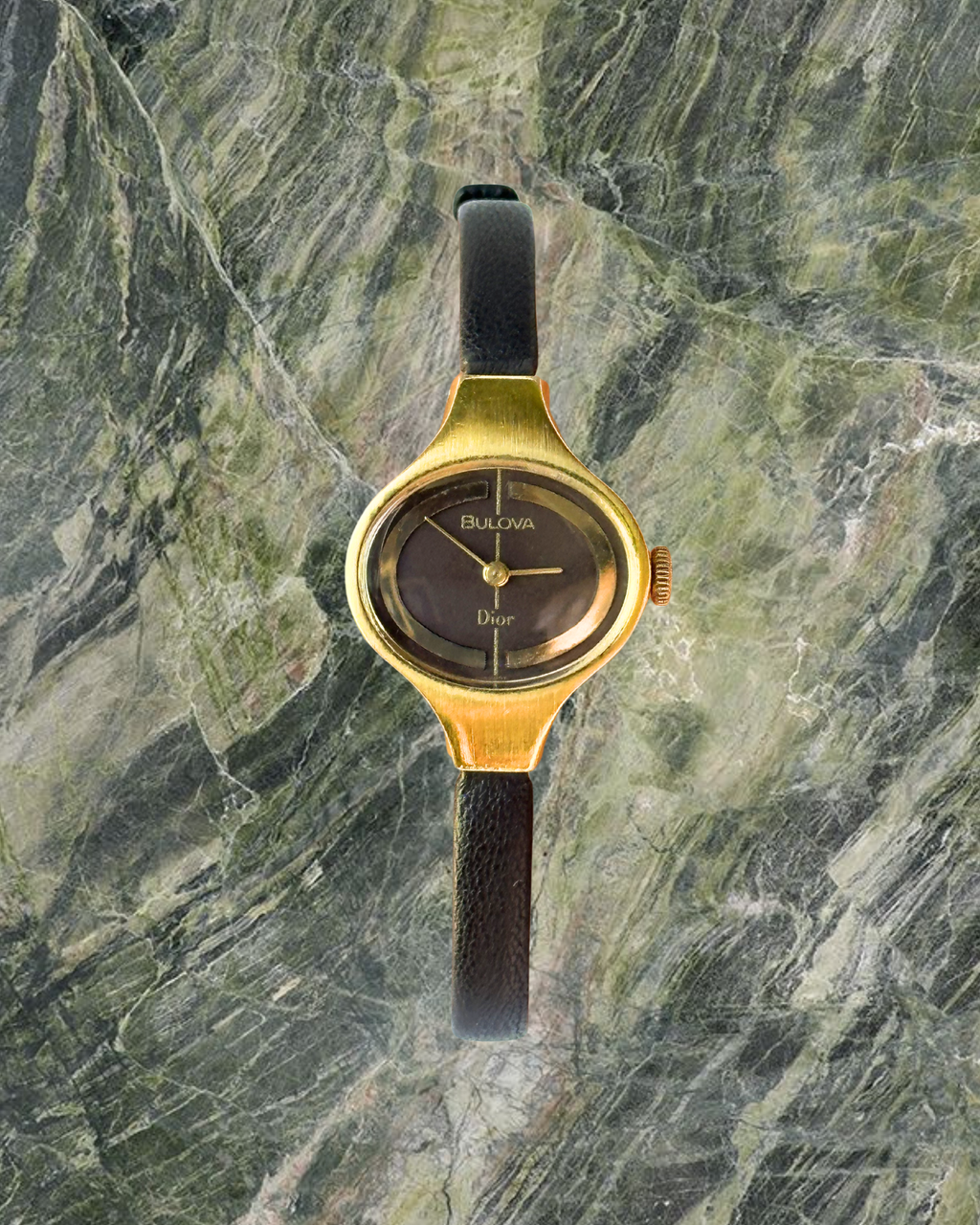1970s Dior x Bulova gold-tone brown mechanical watch