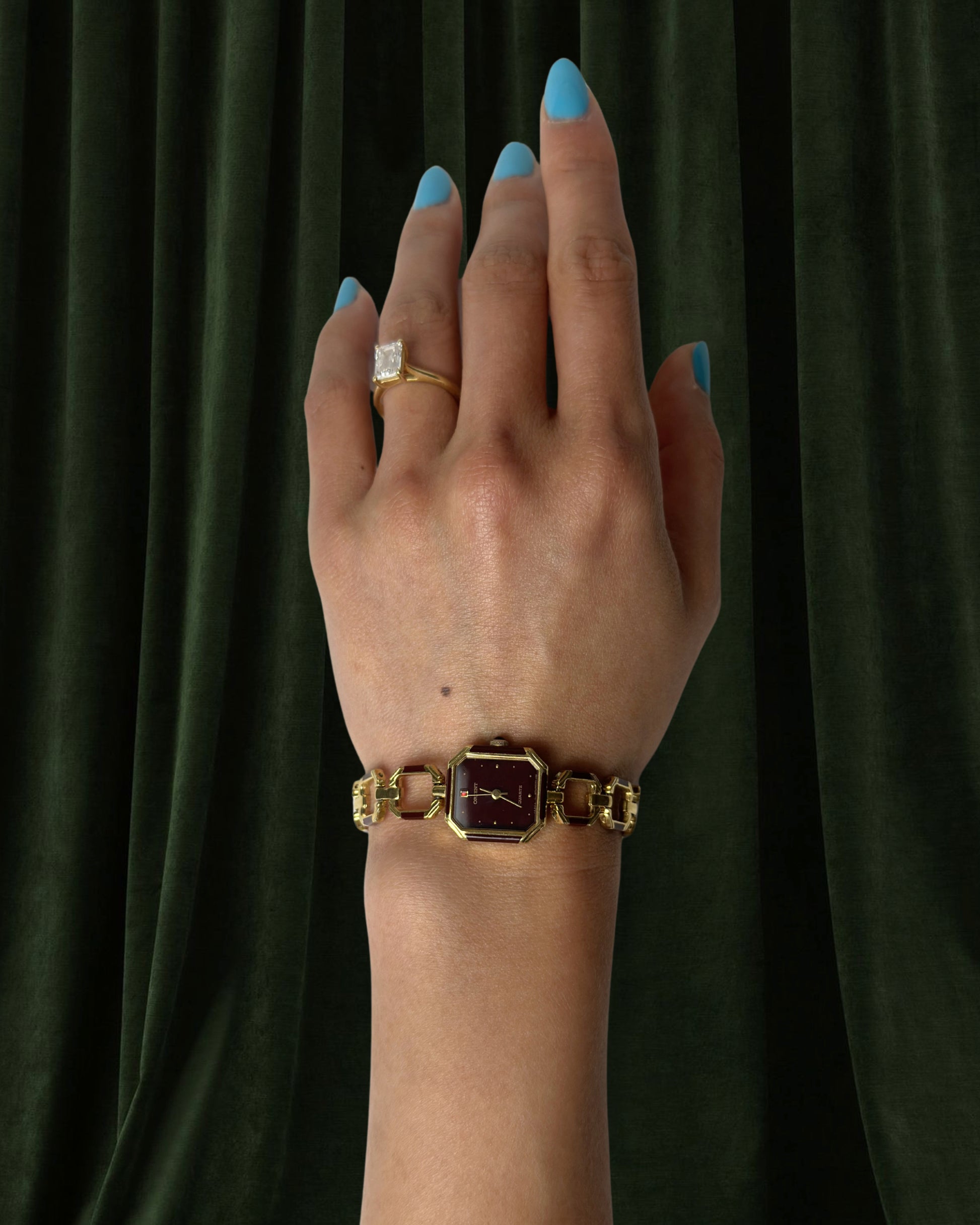 1980s Orient burgundy octagon quartz watch