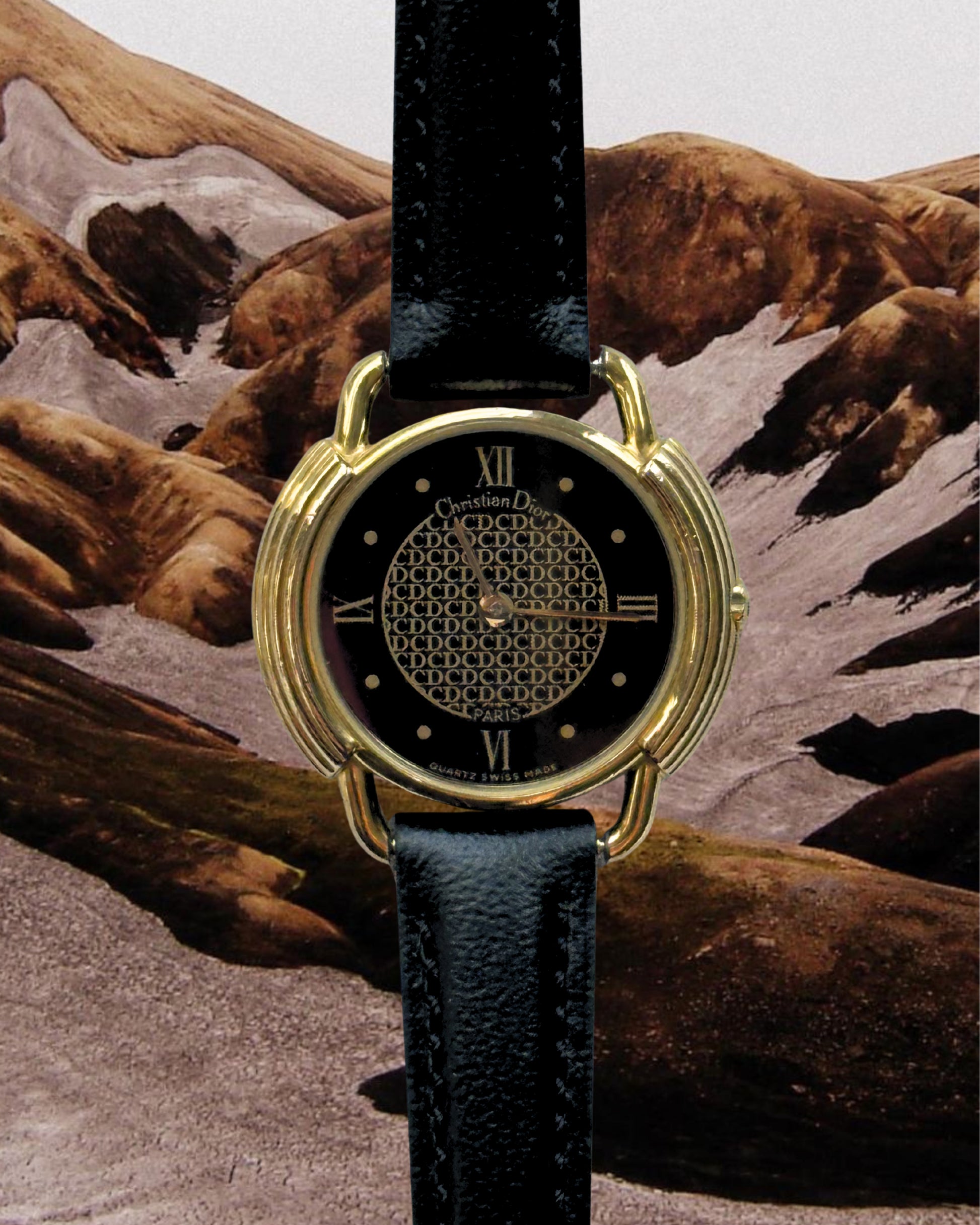 1980s Dior black dial leather quartz watch