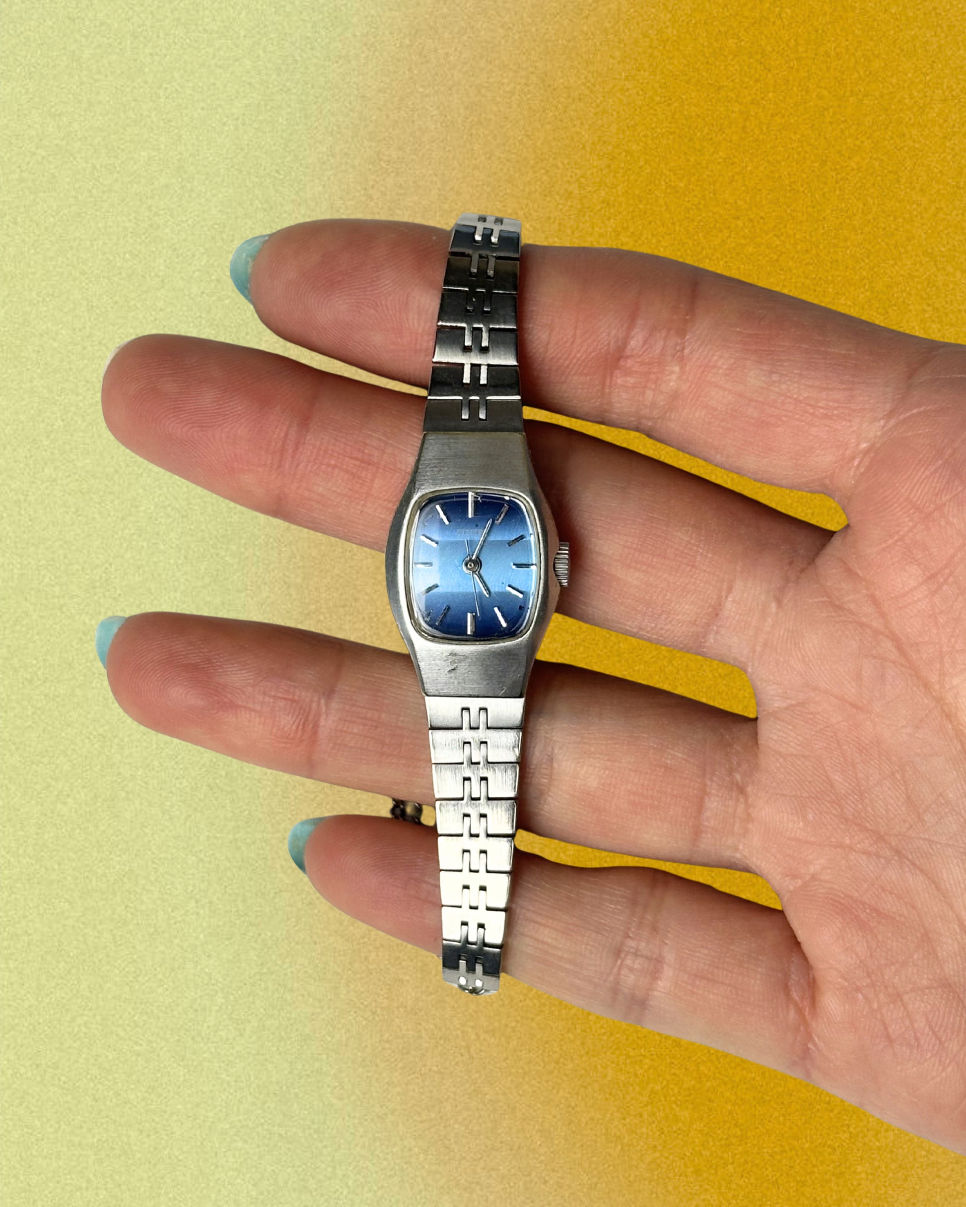 1970s Citizen blue silver tone mechanical watch