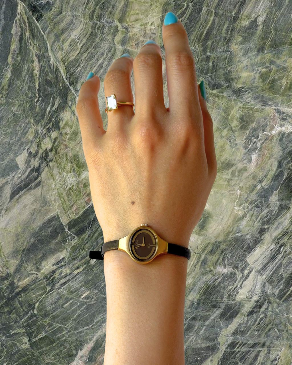1970s Dior x Bulova gold-tone brown mechanical watch