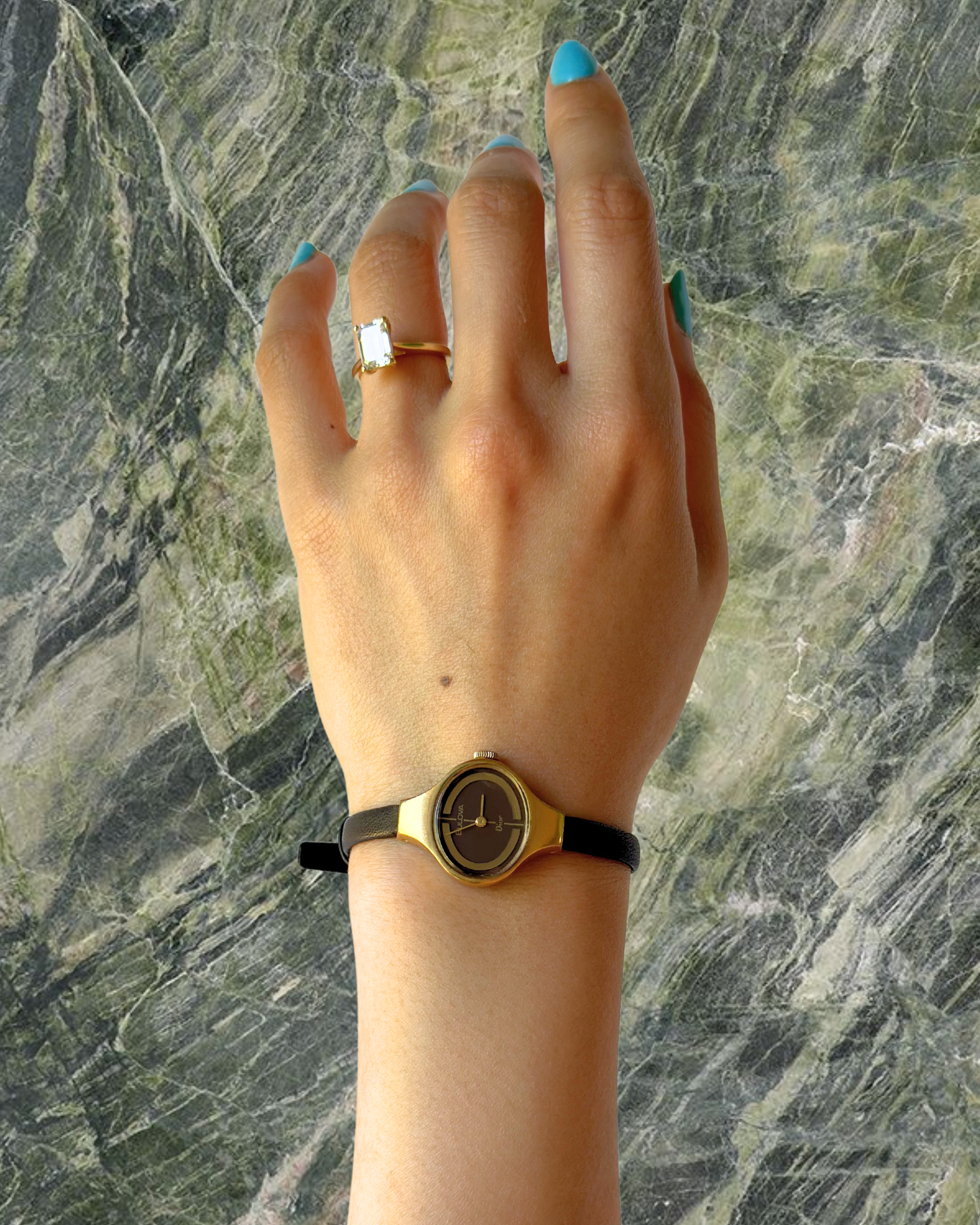 1970s Dior x Bulova gold-tone brown mechanical watch