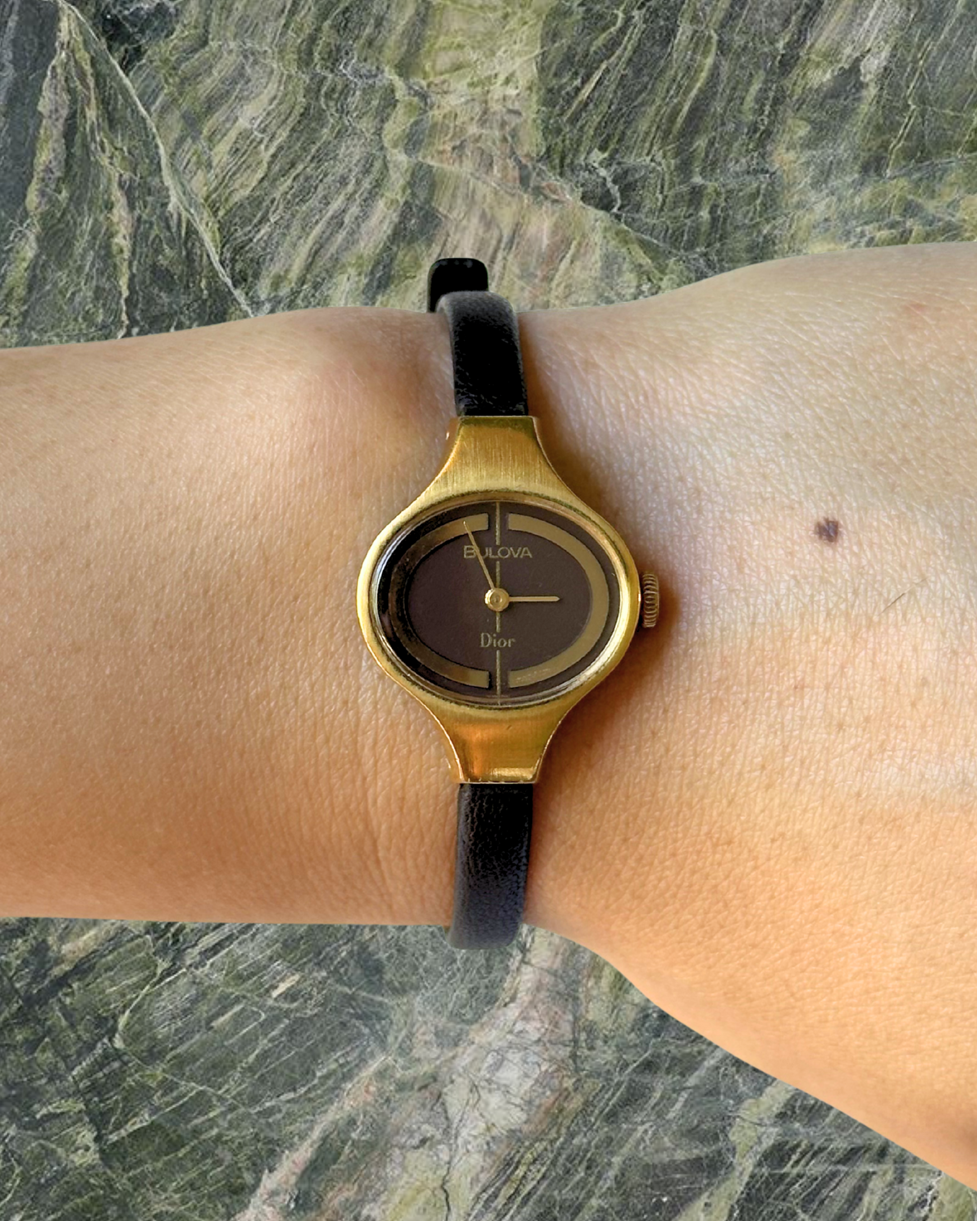 1970s Dior x Bulova gold-tone brown mechanical watch