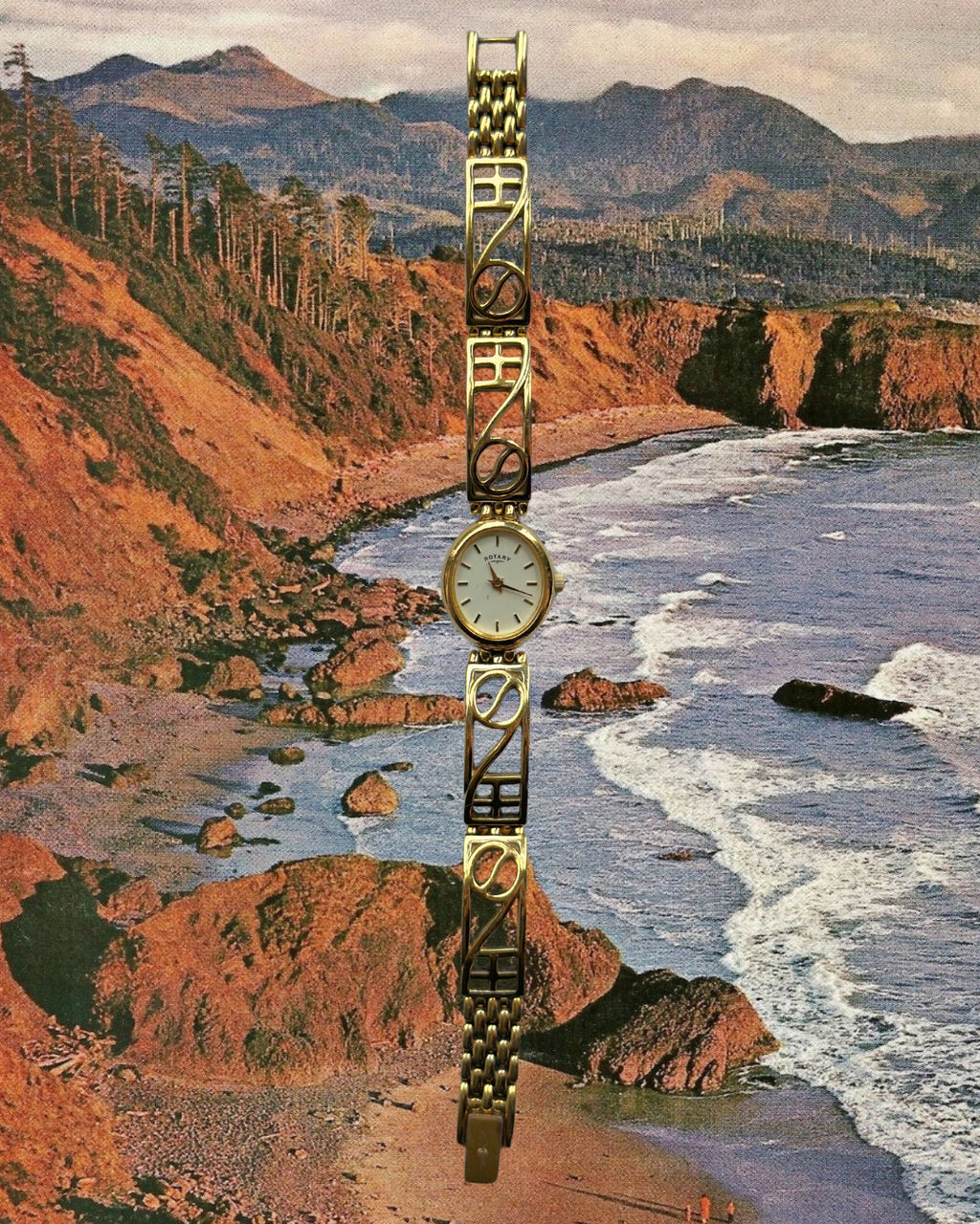 1980s Rotary patterned gold-plated quartz watch