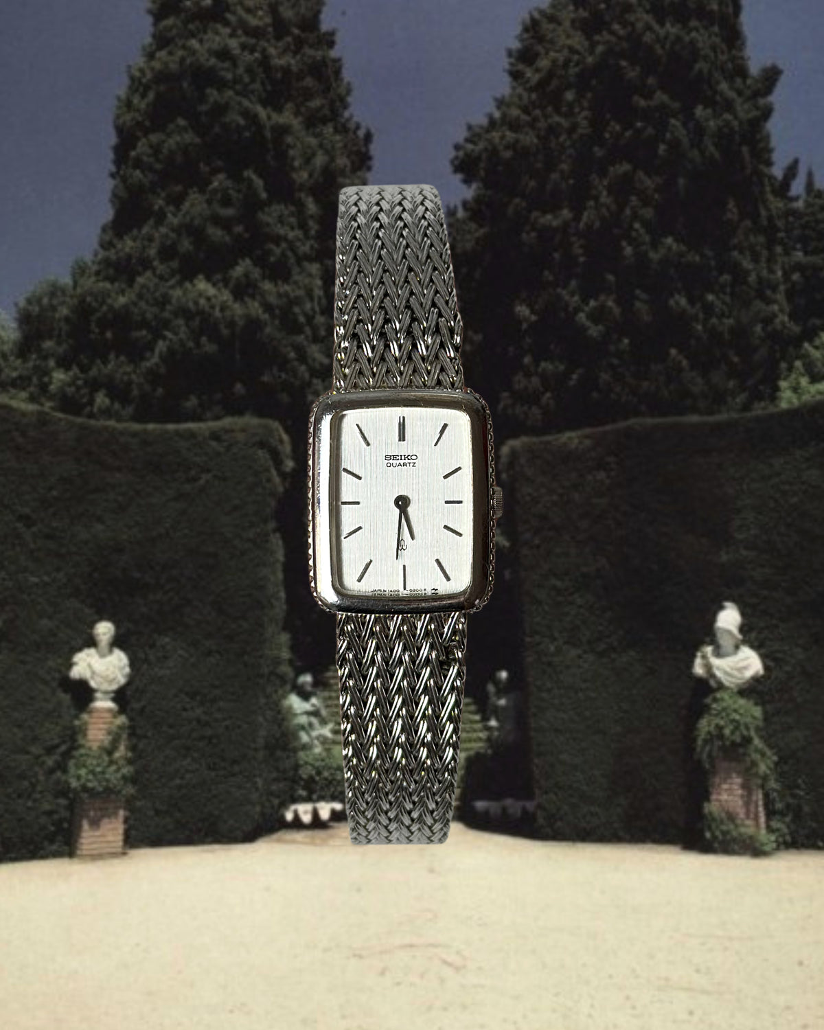 1980s Seiko silver tone rectangular quartz watch
