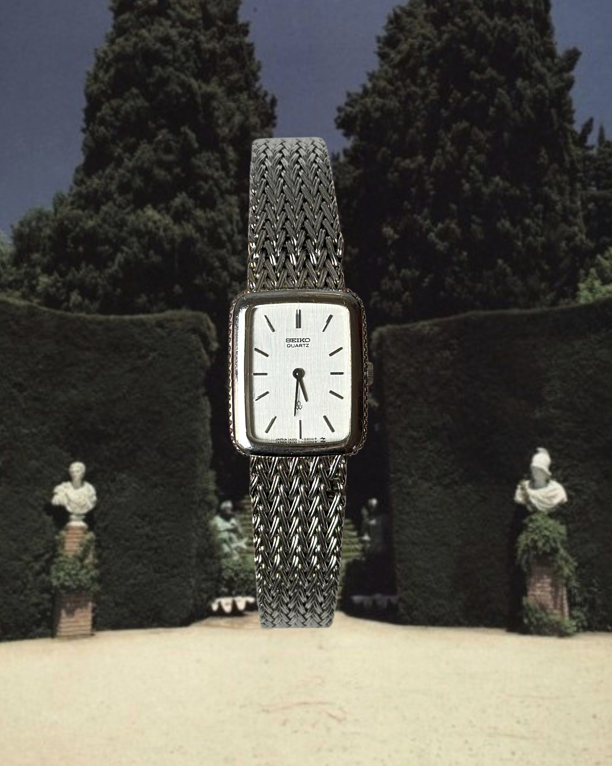 1980s Seiko silver tone rectangular quartz watch
