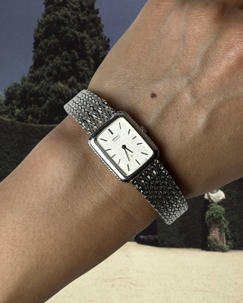 1980s Seiko silver tone rectangular quartz watch
