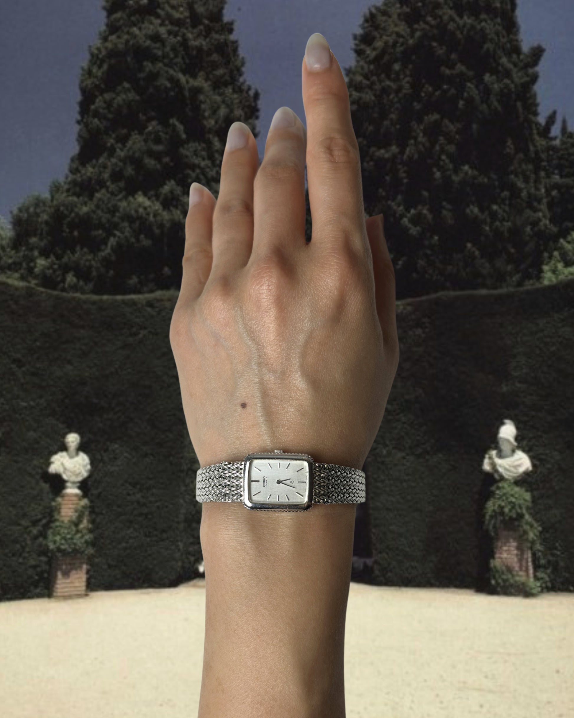 1980s Seiko silver tone rectangular quartz watch