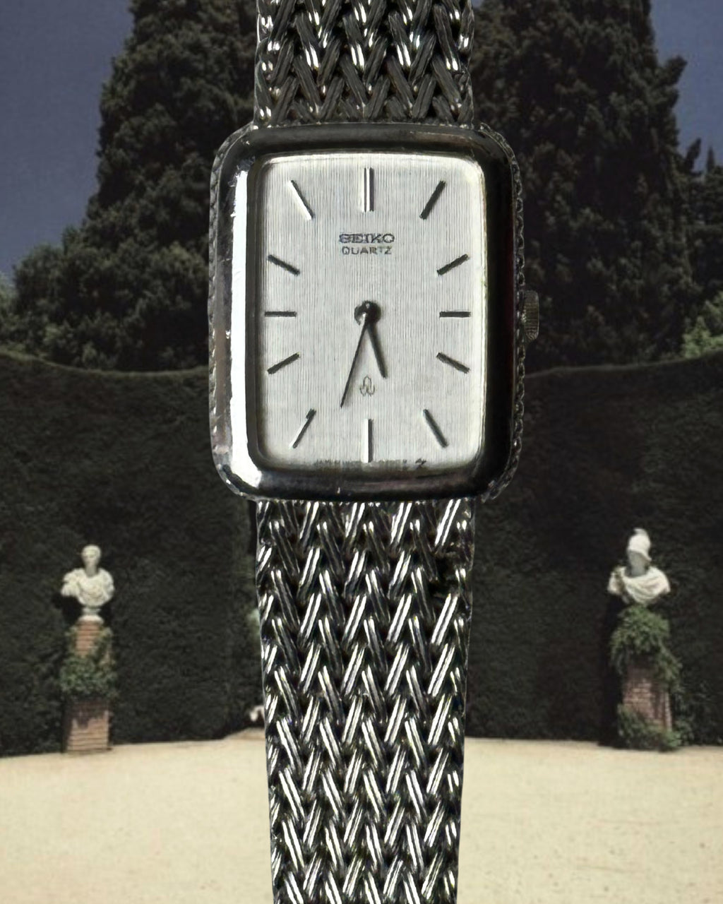 1980s Seiko silver tone rectangular quartz watch