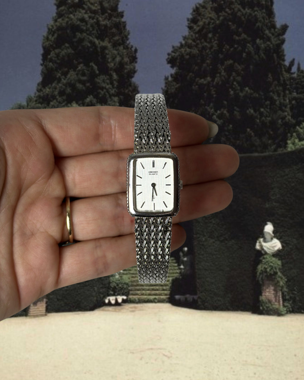 1980s Seiko silver tone rectangular quartz watch