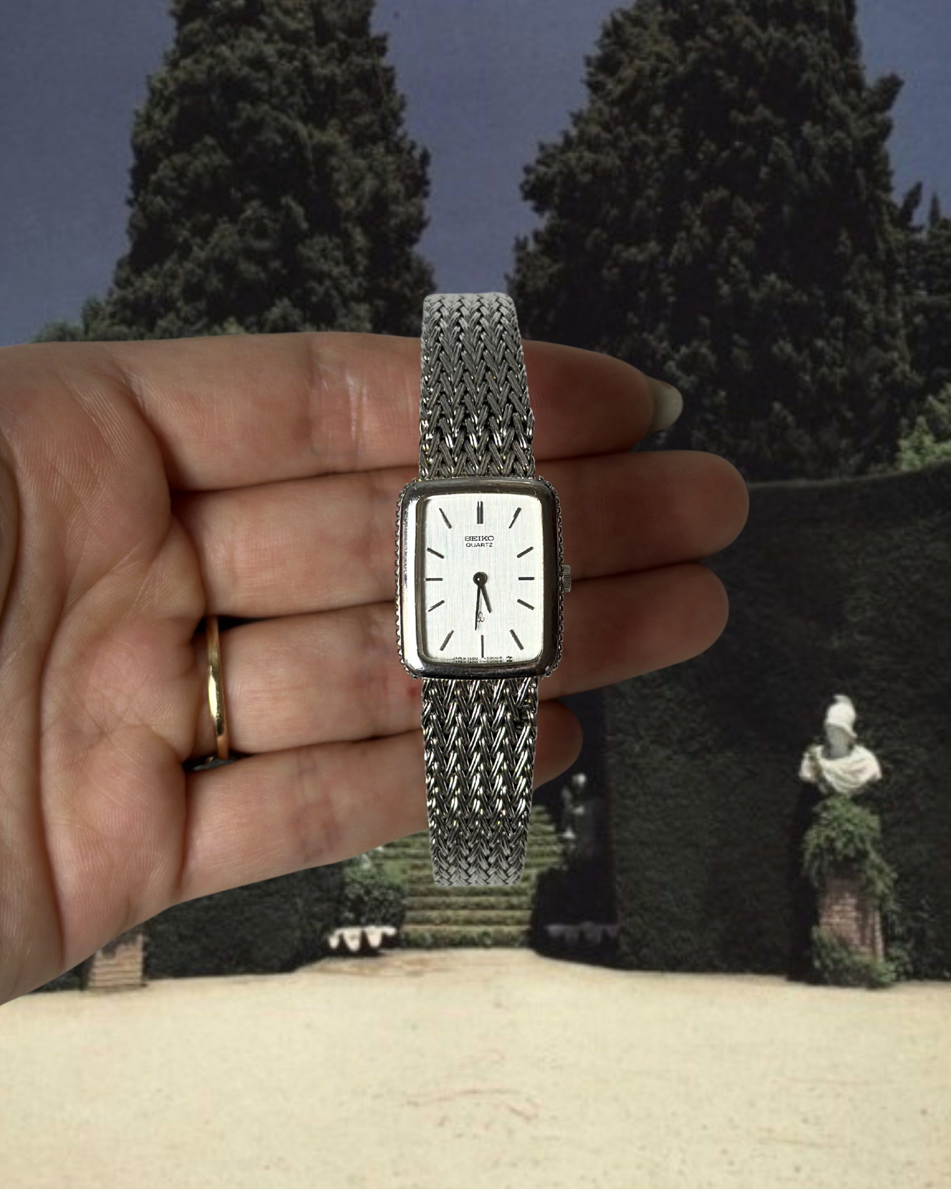 1980s Seiko silver tone rectangular quartz watch