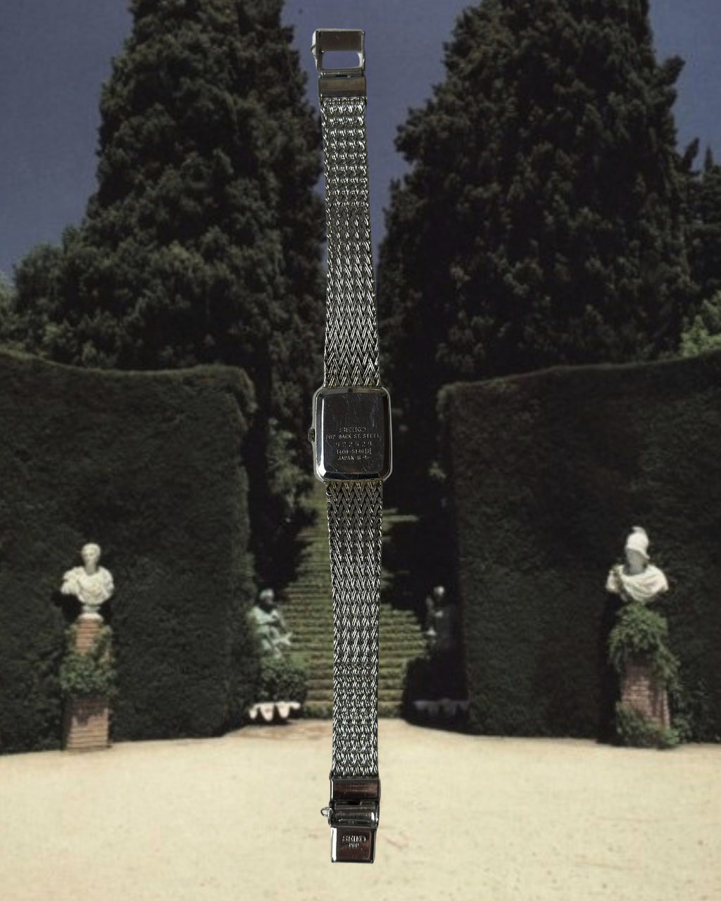 1980s Seiko silver tone rectangular quartz watch