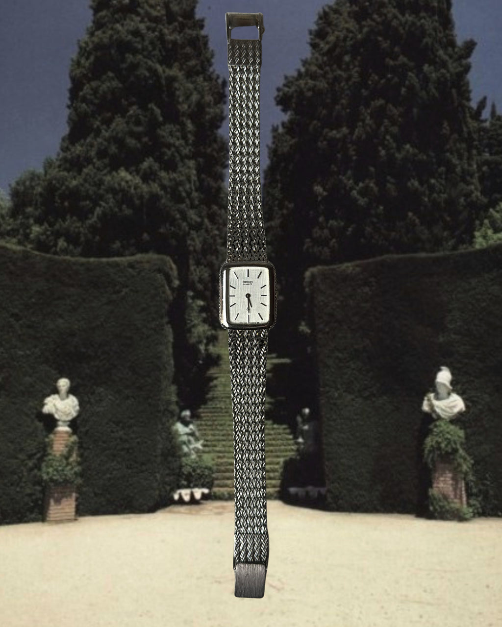 1980s Seiko silver tone rectangular quartz watch