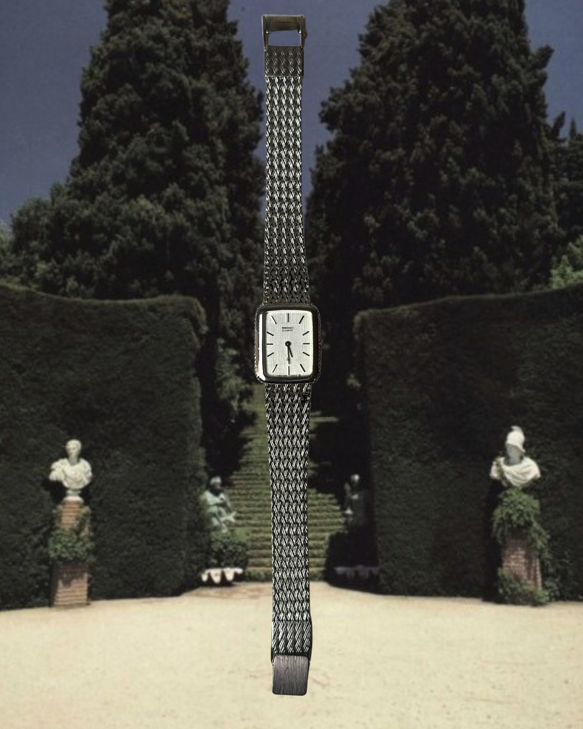 1980s Seiko silver tone rectangular quartz watch