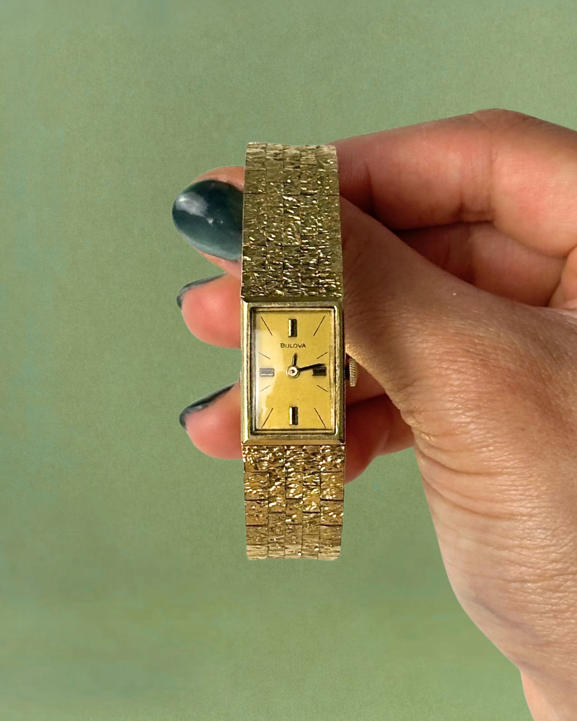 1970s Bulova gold-plated rectangular mechanical watch