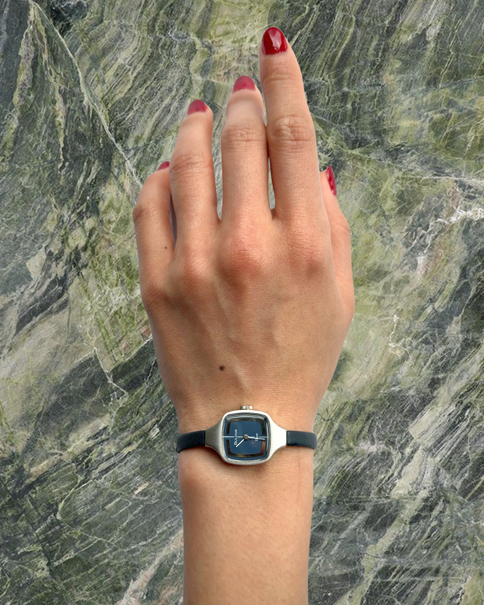 1970s Dior x Bulova silver-tone blue mechanical watch