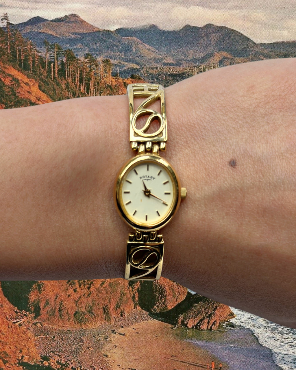 1980s Rotary patterned gold-plated quartz watch