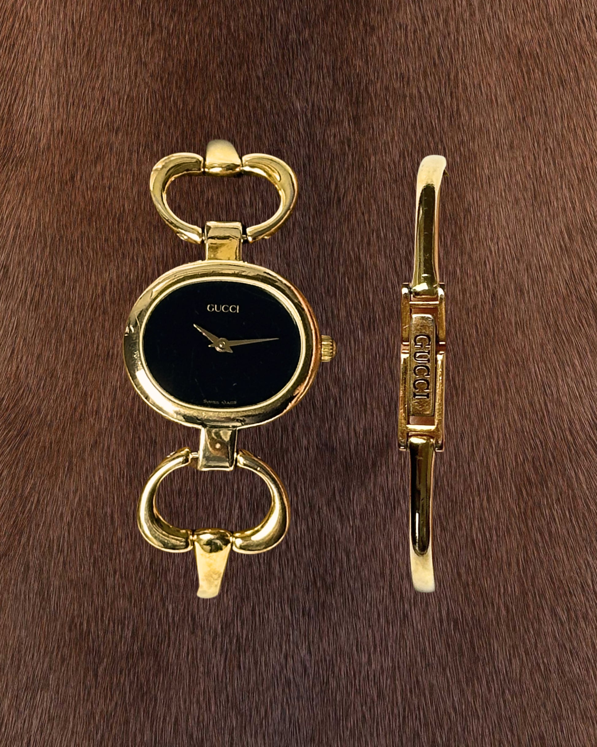 1990s Gucci gold-plated horsebit quartz watch