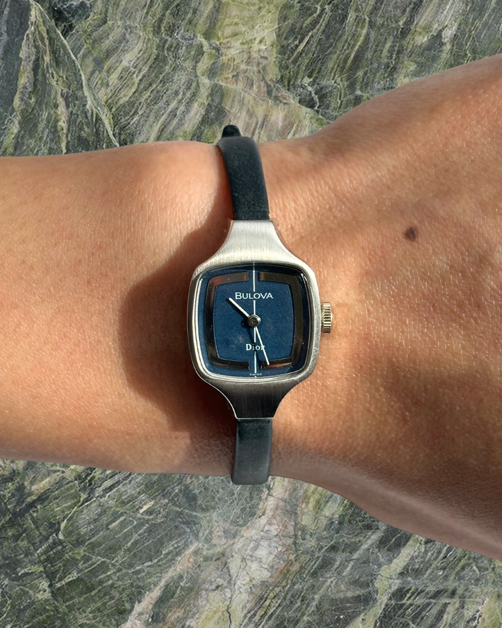 1970s Dior x Bulova silver-tone blue mechanical watch