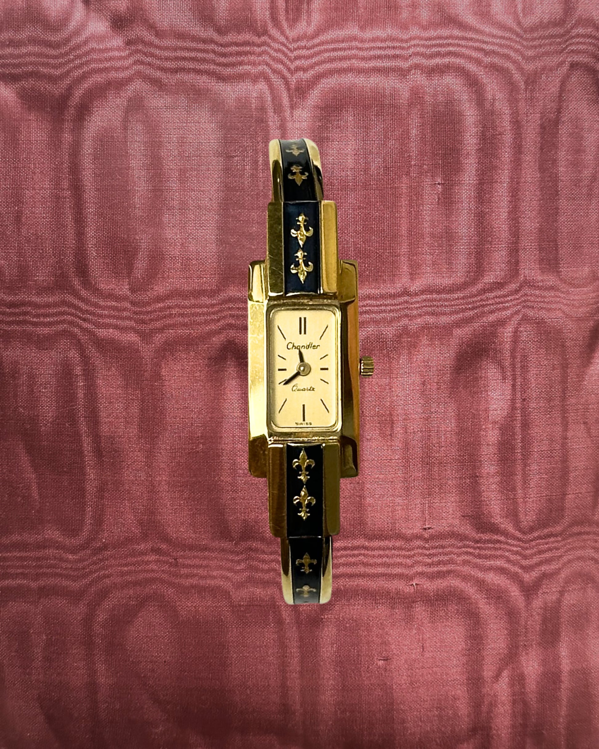 1970s Chandler black enamel quartz bangle watch