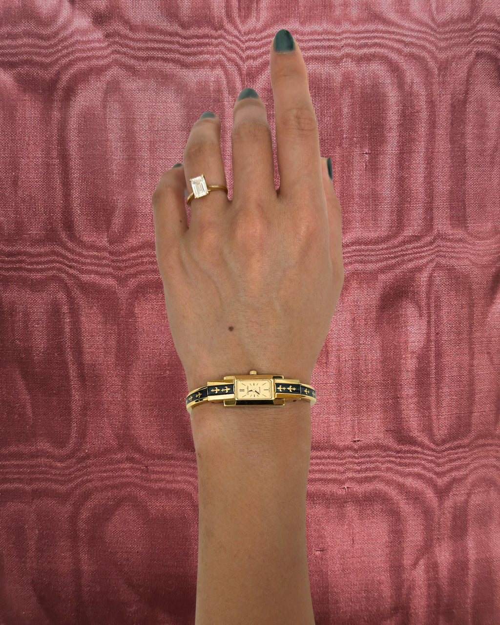 1970s Chandler black enamel quartz bangle watch
