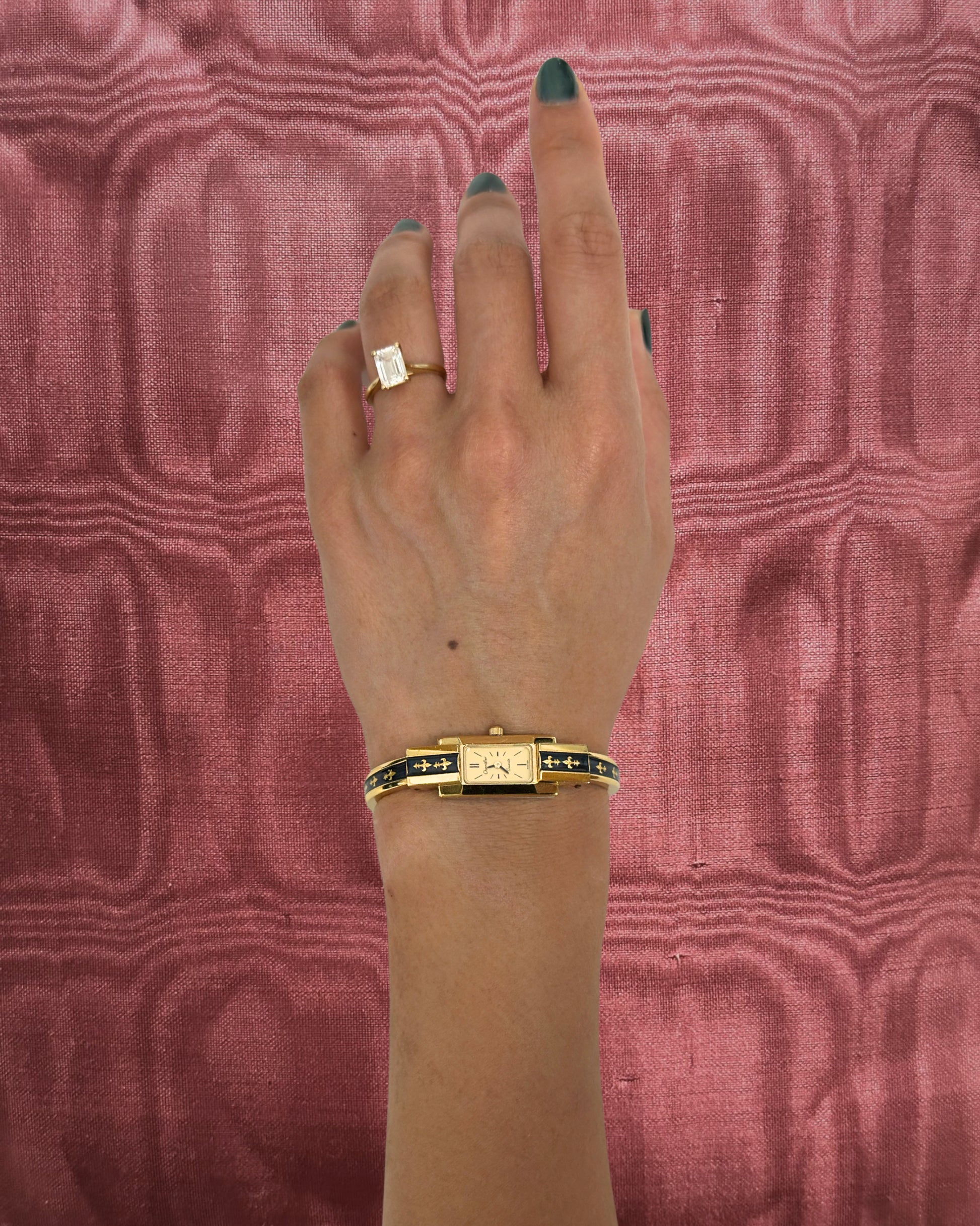 1970s Chandler black enamel quartz bangle watch