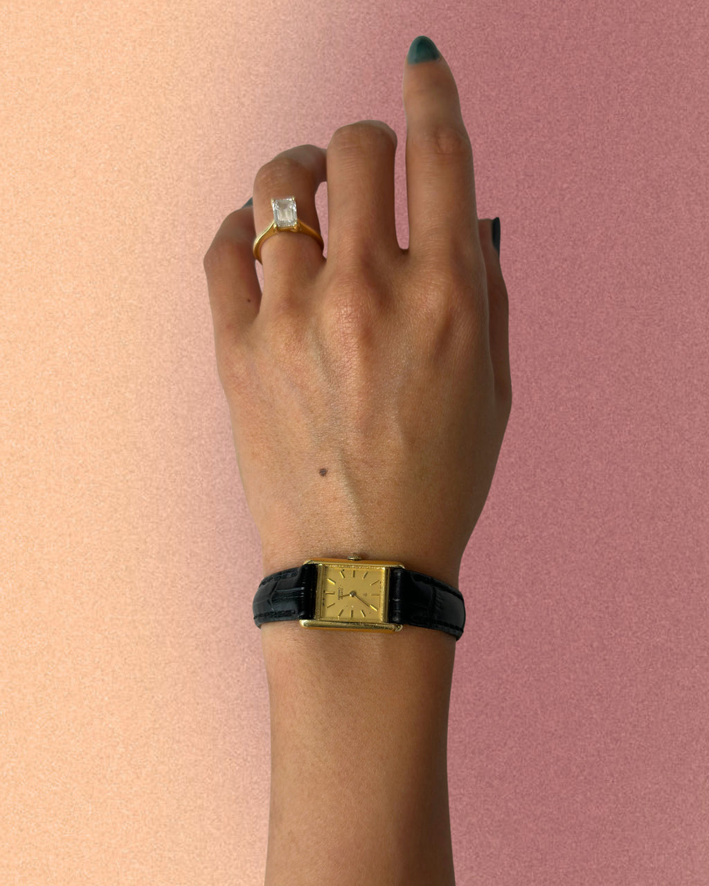 1980s Seiko rectangle black leather quartz watch