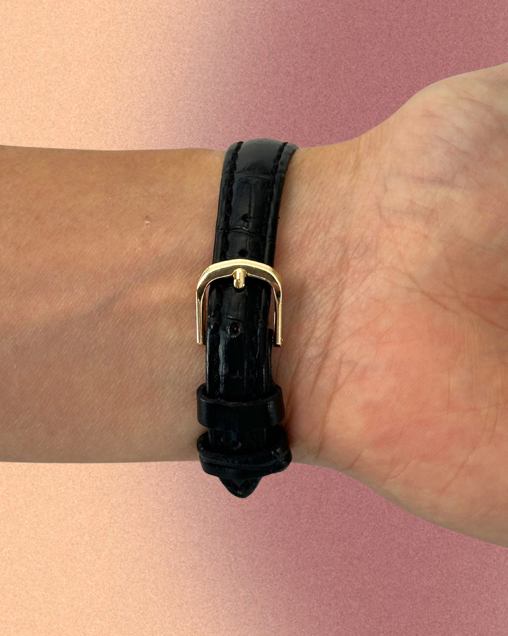 1980s Seiko rectangle black leather quartz watch