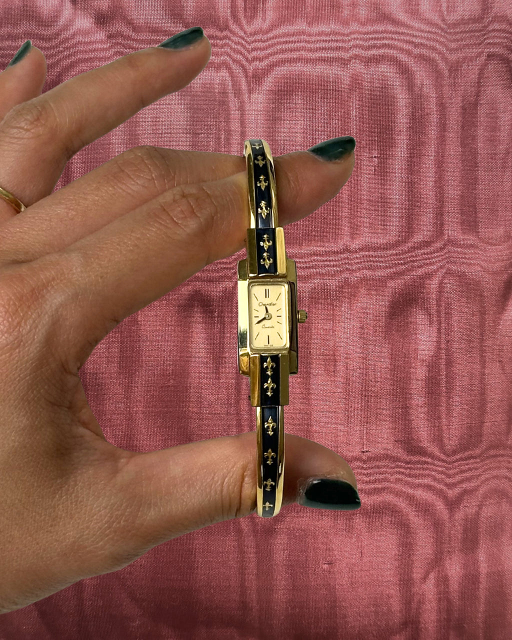 1970s Chandler black enamel quartz bangle watch