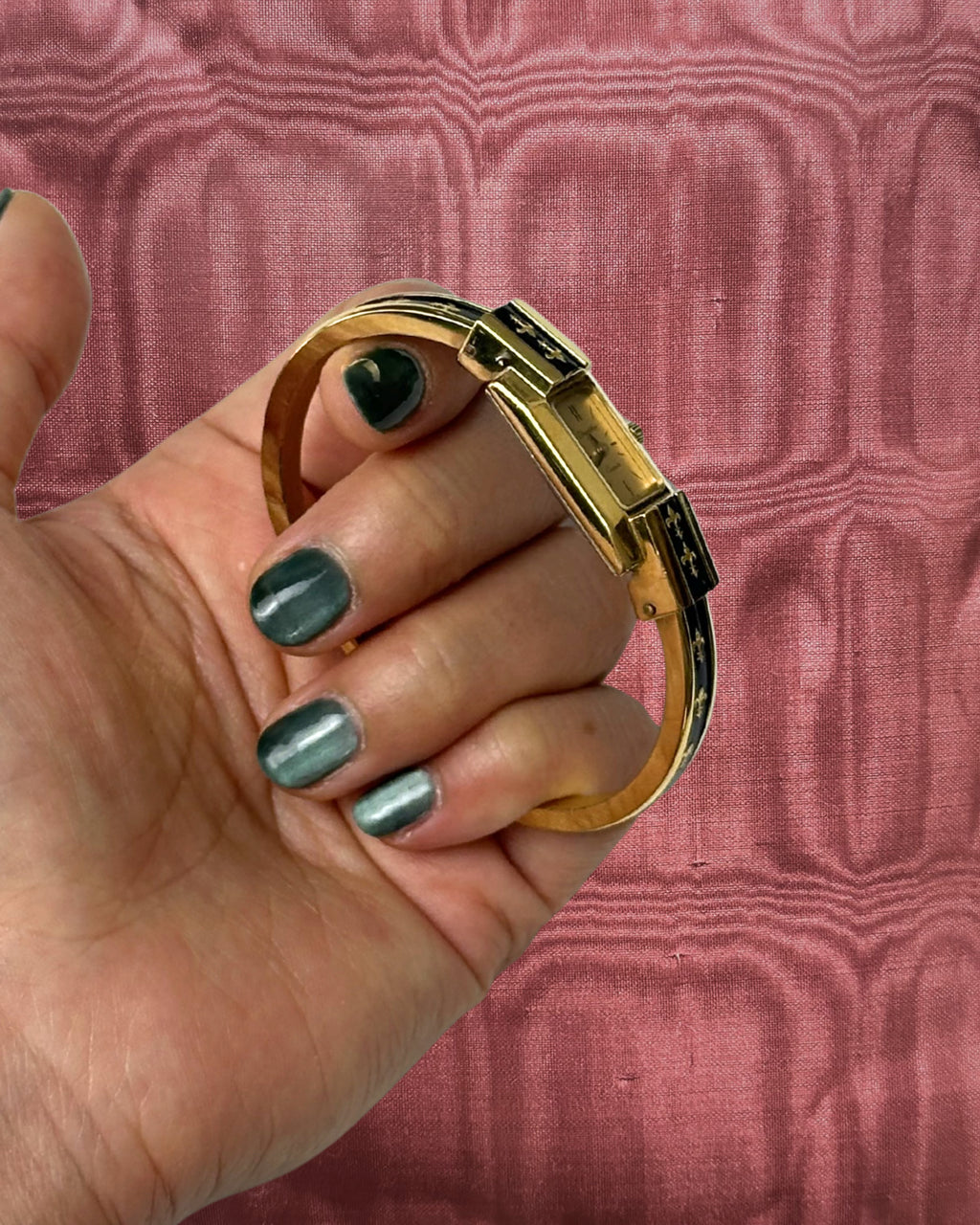 1970s Chandler black enamel quartz bangle watch