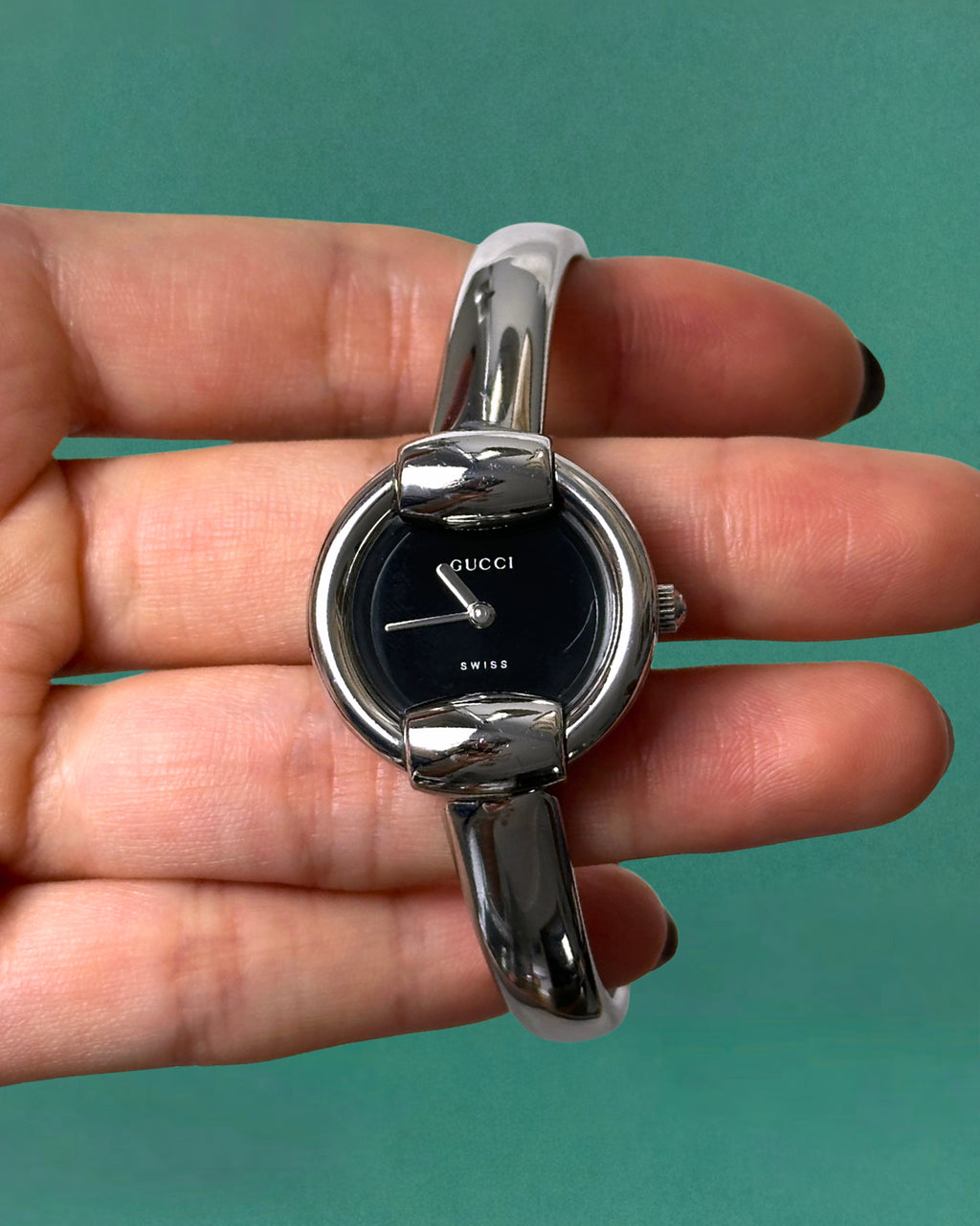 1990s Gucci Silver tone round quartz watch