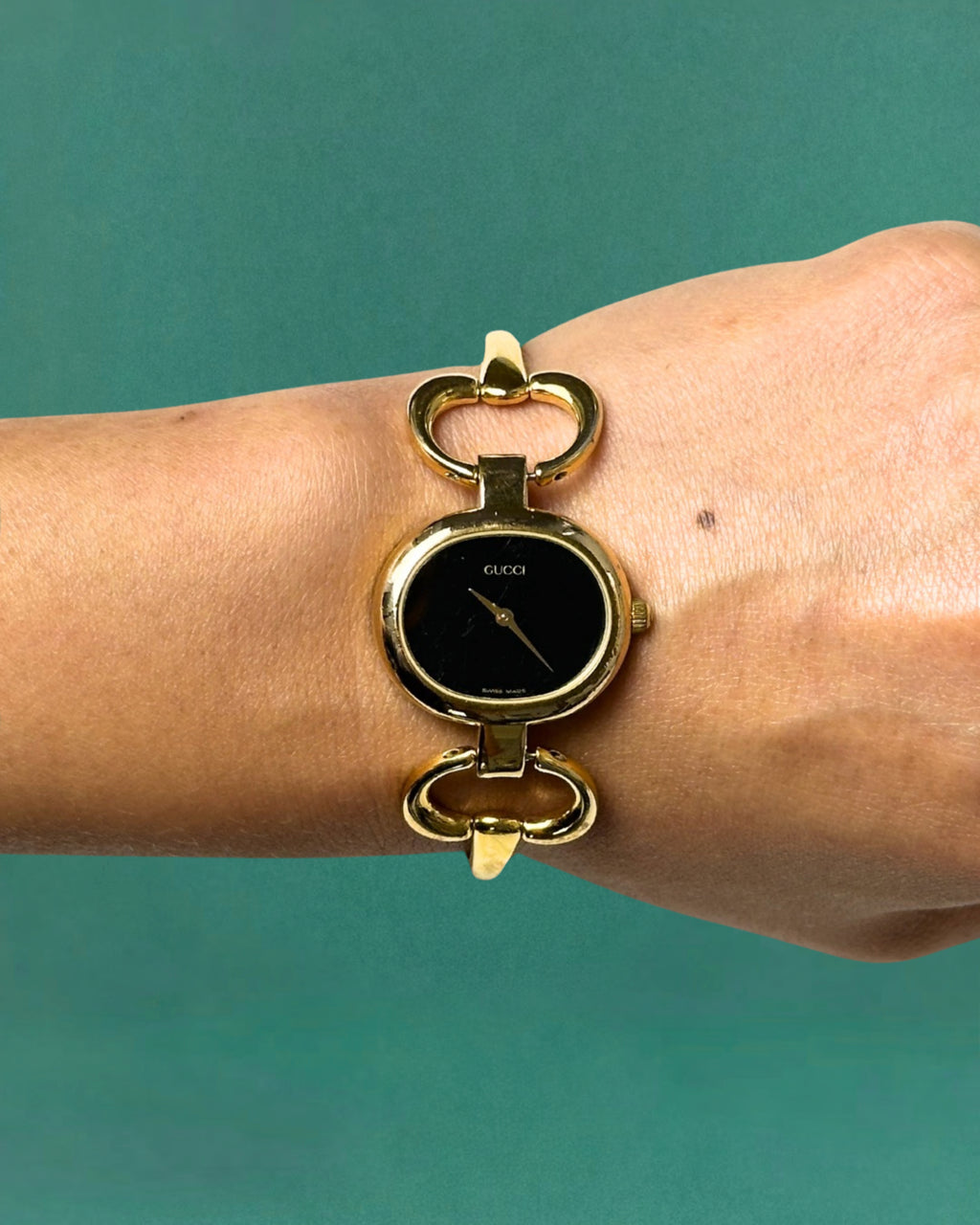 1990s Gucci gold-plated horsebit quartz watch