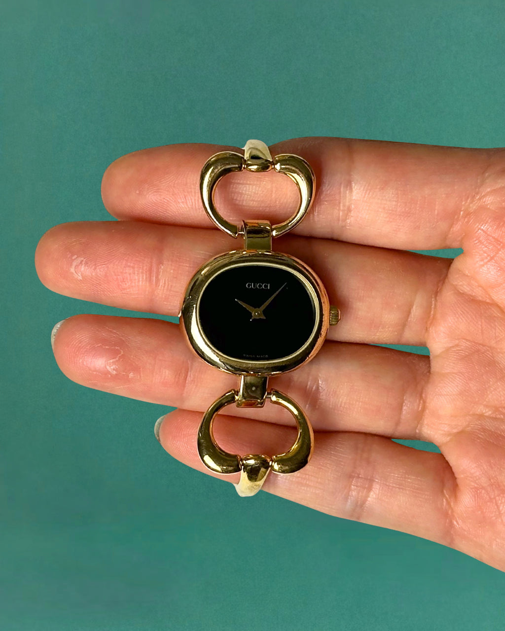 1990s Gucci gold-plated horsebit quartz watch
