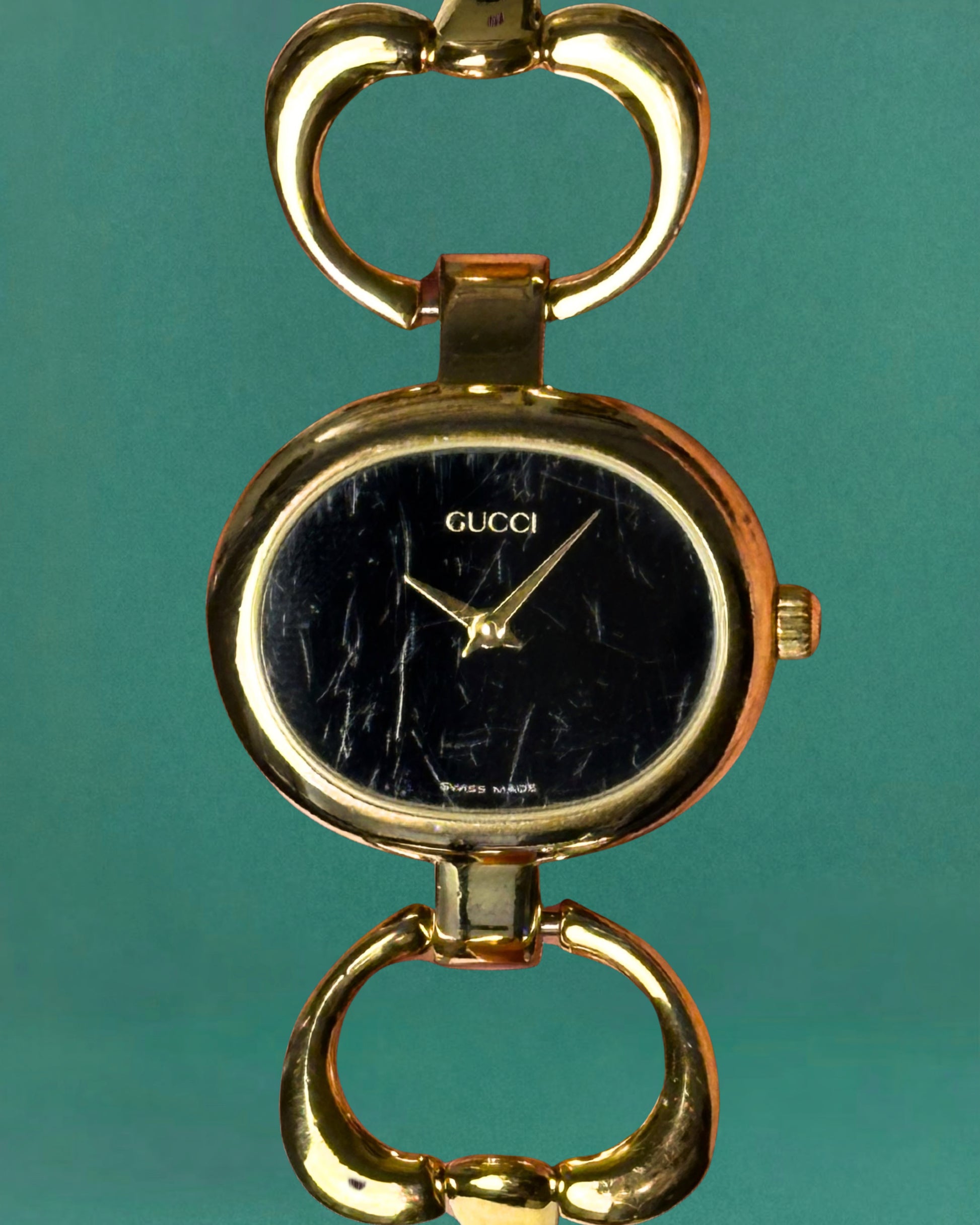 1990s Gucci gold-plated horsebit quartz watch