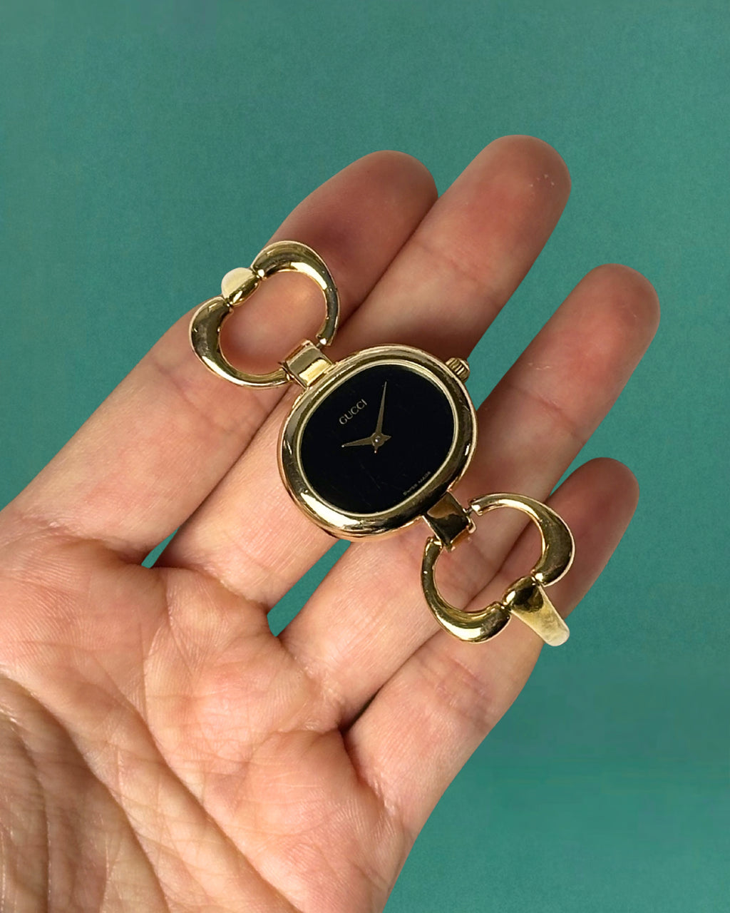 1990s Gucci gold-plated horsebit quartz watch