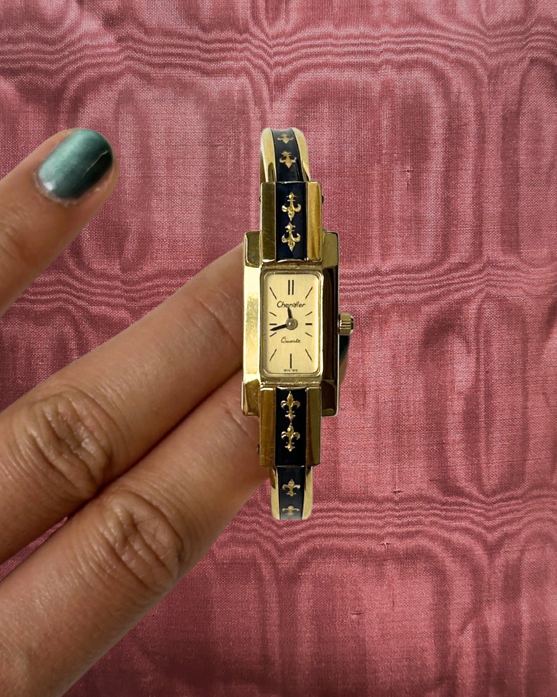 1970s Chandler black enamel quartz bangle watch