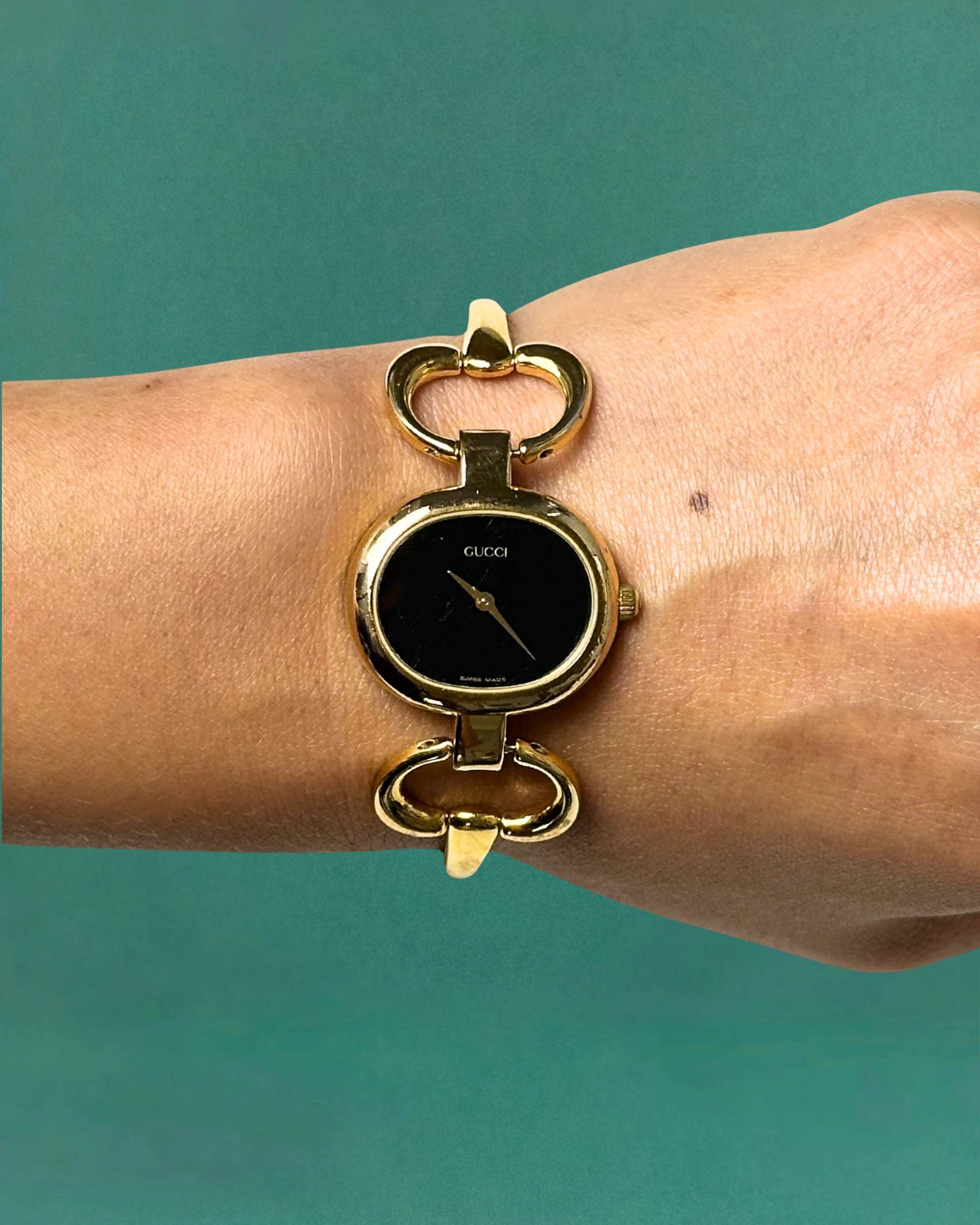 1990s Gucci gold-plated horsebit quartz watch