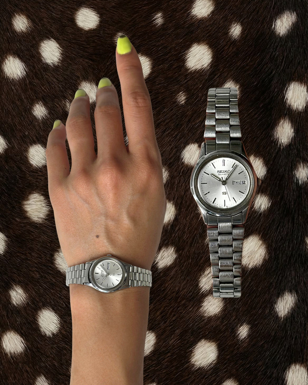 1980s Seiko date window silver-tone quartz watch