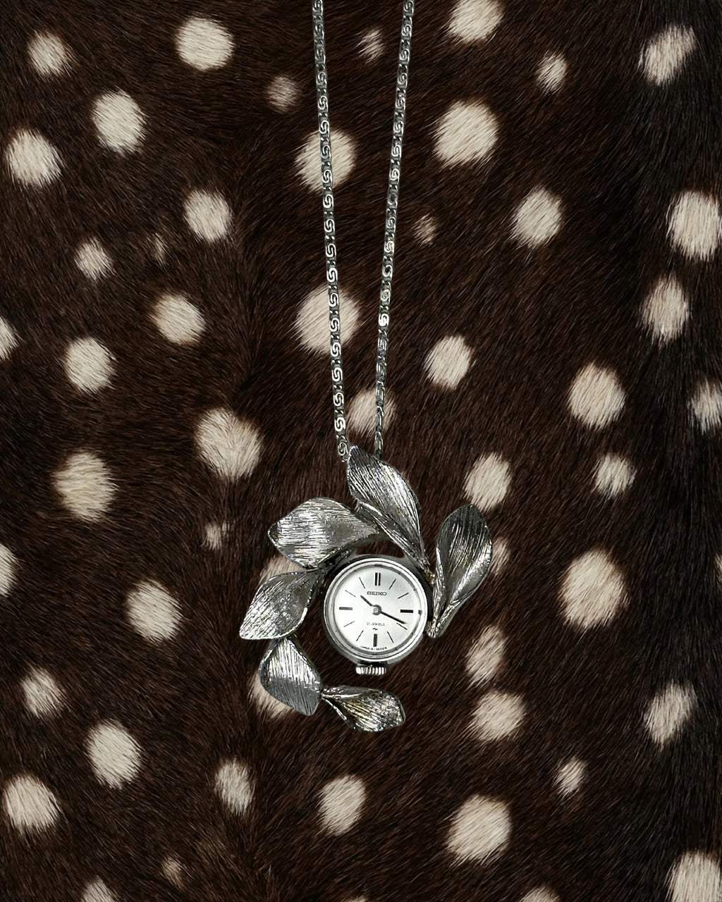 1970s Seiko floral mechanical watch necklace