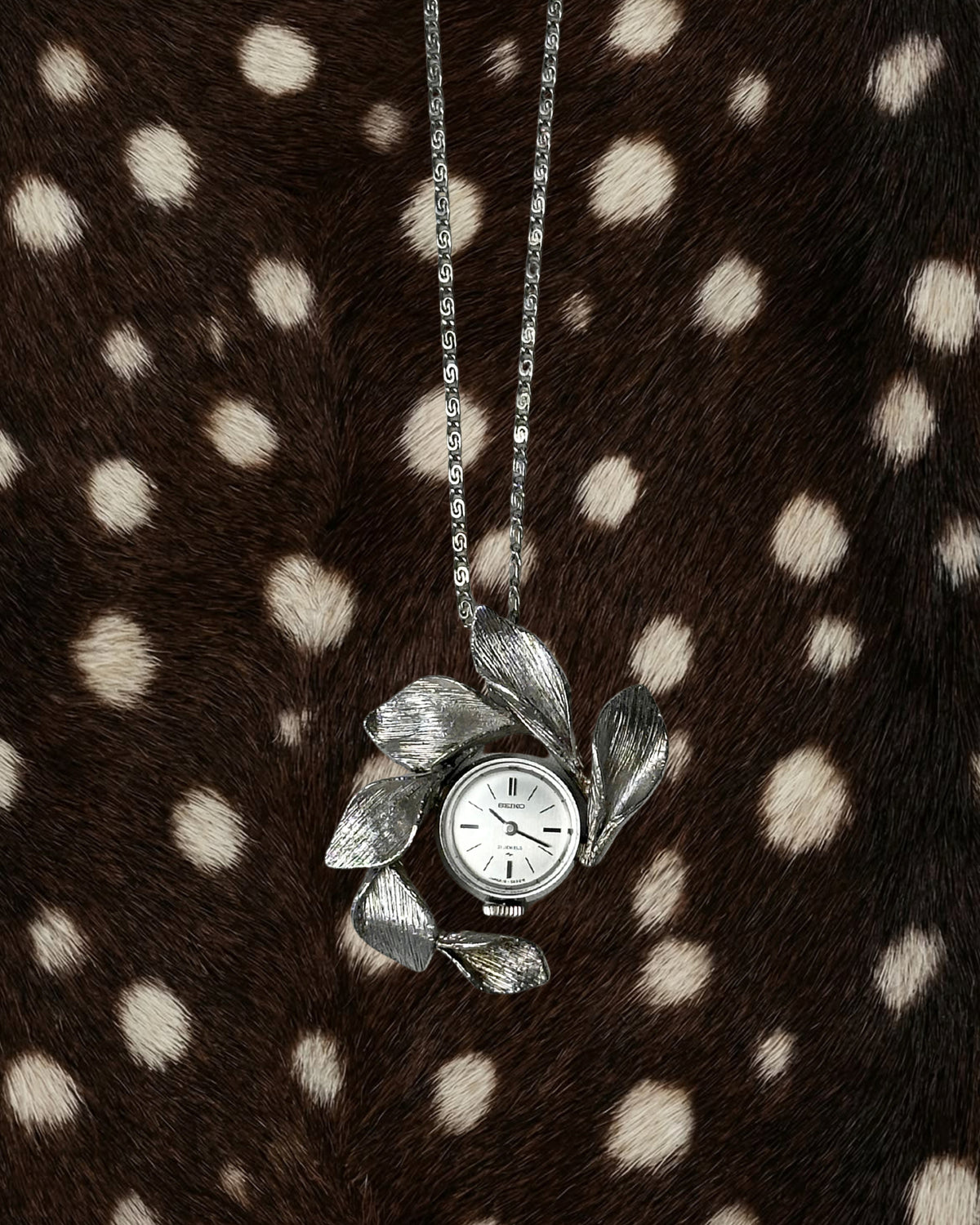 1970s Seiko floral mechanical watch necklace