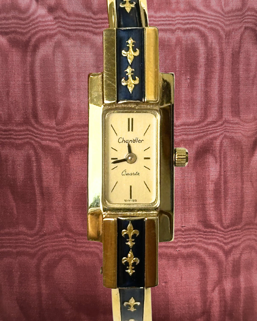 1970s Chandler black enamel quartz bangle watch