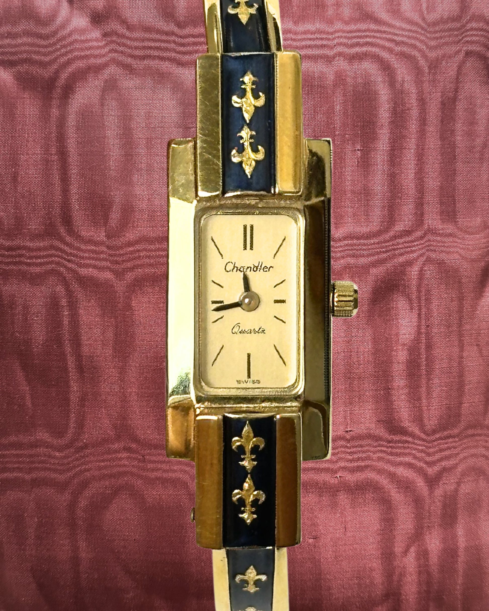 1970s Chandler black enamel quartz bangle watch